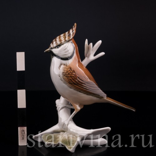 Фарфорвая статуэтка птицы Хохлатая синица, Karl Ens, Германия, вт. пол. 20 в.