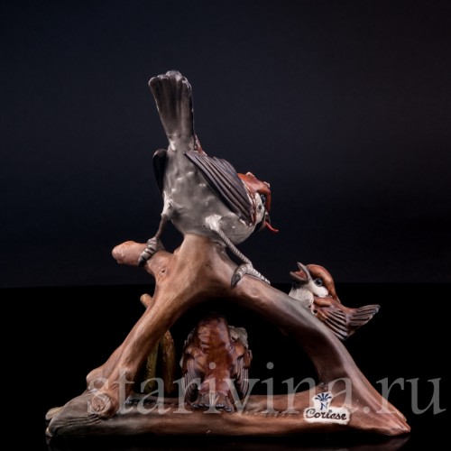 Статуэтка птиц из фарфора Семейство воробьев, Capodimonte, Италия, вт. пол. 20 в.