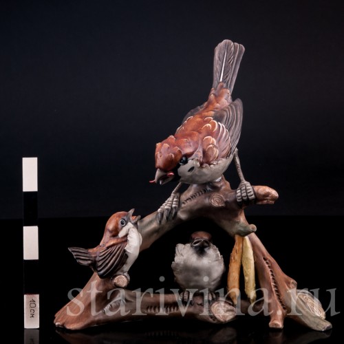 Статуэтка птиц из фарфора Семейство воробьев, Capodimonte, Италия, вт. пол. 20 в.