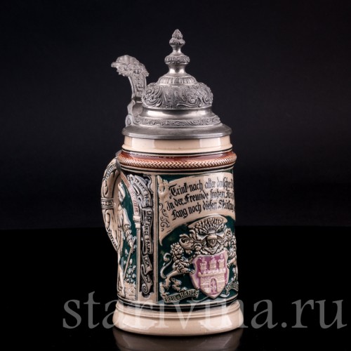 Старинная пивная кружка Вольный ганзейский город Гамбург, 0.5 л, Dumler & Breiden, Германия, кон. 19 - нач. 20 вв.