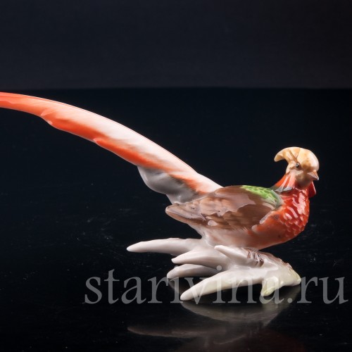 Статуэтка птицы из фарфора Золотой фазан, миниатюра, Hutschenreuther, Германия, 1970 гг..