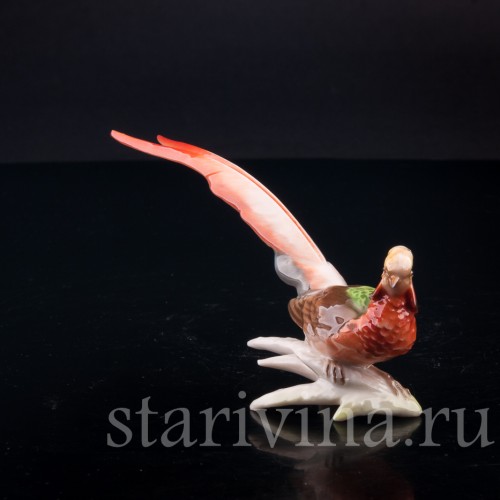 Статуэтка птицы из фарфора Золотой фазан, миниатюра, Hutschenreuther, Германия, 1970 гг..