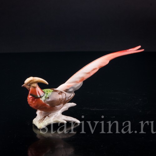 Статуэтка птицы из фарфора Золотой фазан, миниатюра, Hutschenreuther, Германия, 1970 гг..