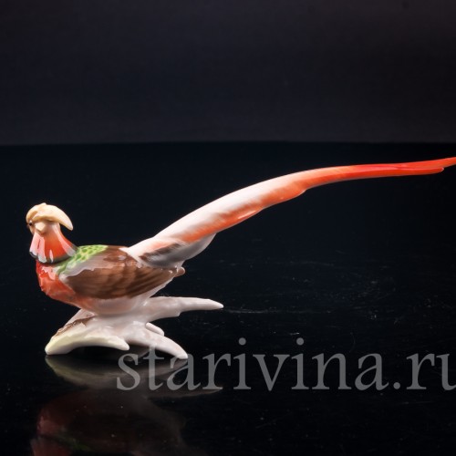 Статуэтка птицы из фарфора Золотой фазан, миниатюра, Hutschenreuther, Германия, 1970 гг..