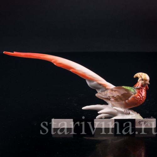 Статуэтка птицы из фарфора Золотой фазан, миниатюра, Hutschenreuther, Германия, 1970 гг..