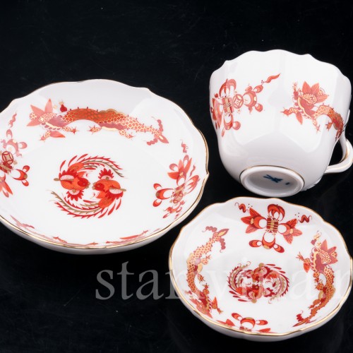 Кофейный сервиз Красный дракон на 6 персон в кофре, Meissen, Германия, сер. 20 в