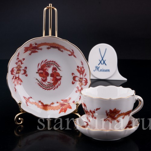 Кофейный сервиз Красный дракон на 6 персон в кофре, Meissen, Германия, сер. 20 в