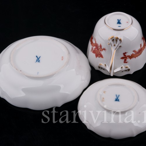 Кофейный сервиз Красный дракон на 6 персон в кофре, Meissen, Германия, сер. 20 в