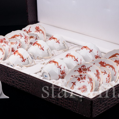 Кофейный сервиз Красный дракон на 6 персон в кофре, Meissen, Германия, сер. 20 в