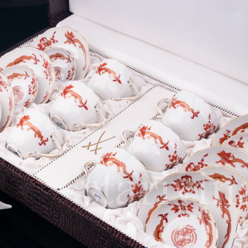 Кофейный сервиз Красный дракон на 6 персон в кофре, Meissen, Германия, сер. 20 в
