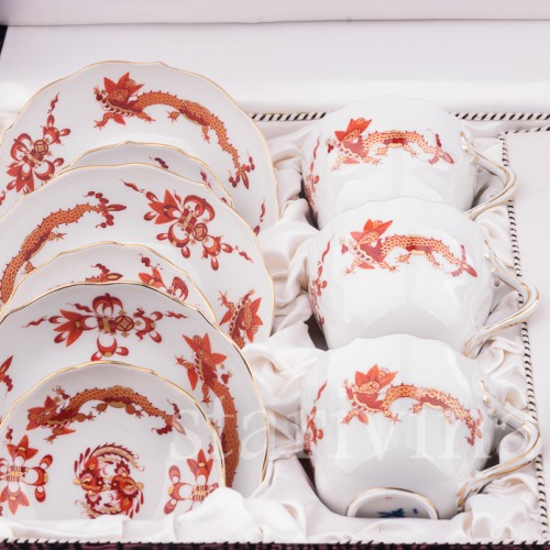 Кофейный сервиз Красный дракон на 6 персон в кофре, Meissen, Германия, сер. 20 в