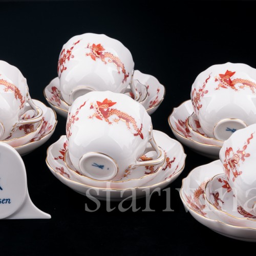 Кофейный сервиз Красный дракон на 6 персон в кофре, Meissen, Германия, сер. 20 в