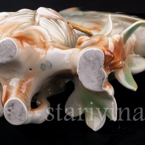 Фарфорвая статуэтка птиц Дрозд рябинник с птенцами, Muller & Co, Германия, пер. пол. 20 в.