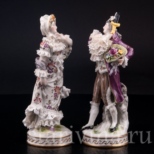 Галантная пара, кружевная, Volkstedt, Германия, 19 век.