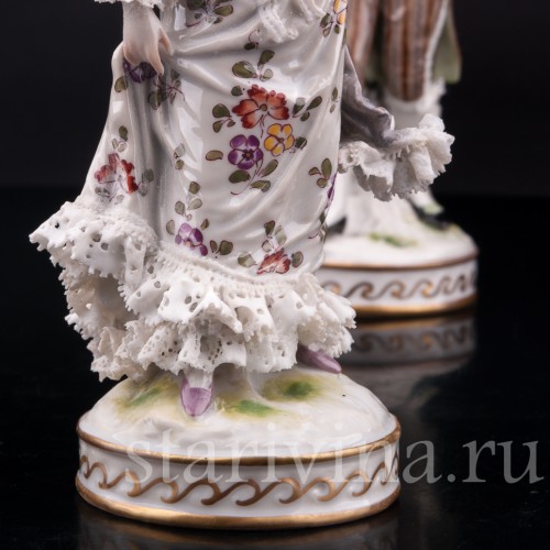 Галантная пара, кружевная, Volkstedt, Германия, 19 век.