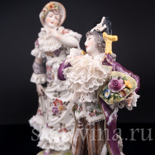 Галантная пара, кружевная, Volkstedt, Германия, 19 век.