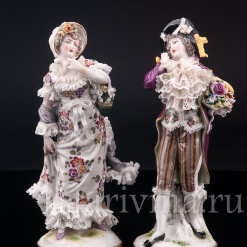 Галантная пара, кружевная, Volkstedt, Германия, 19 век.