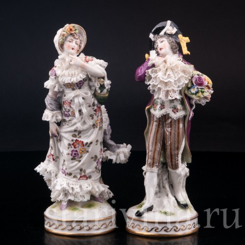 Галантная пара, кружевная, Volkstedt, Германия, 19 век.