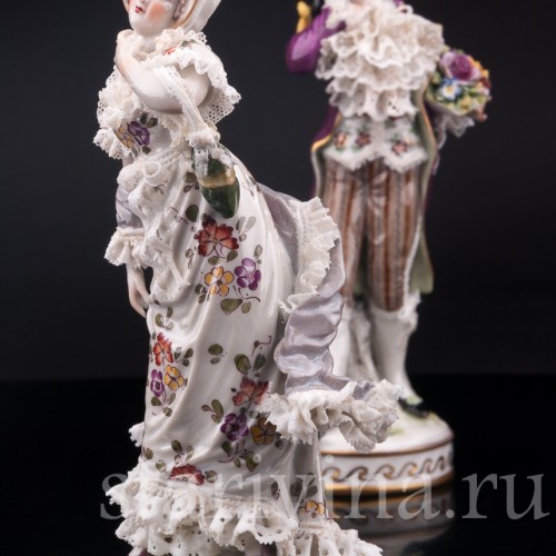 Галантная пара, кружевная, Volkstedt, Германия, 19 век.