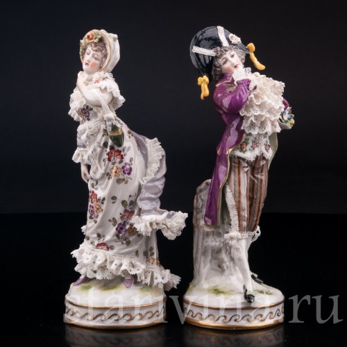 Галантная пара, кружевная, Volkstedt, Германия, 19 век.