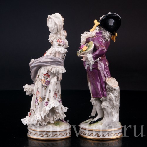 Галантная пара, кружевная, Volkstedt, Германия, 19 век.