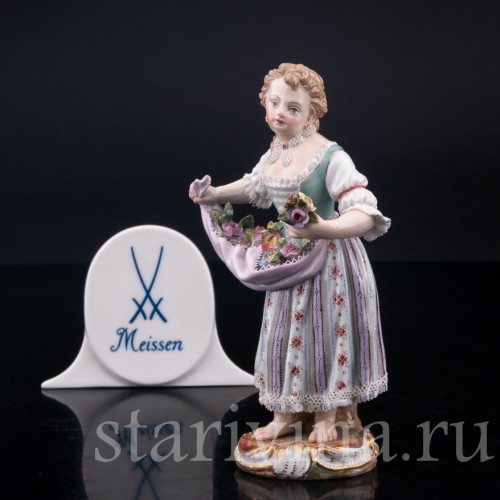 Девочка с цветами в подоле, Meissen, Германия, кон. 19, нач. 20 в.