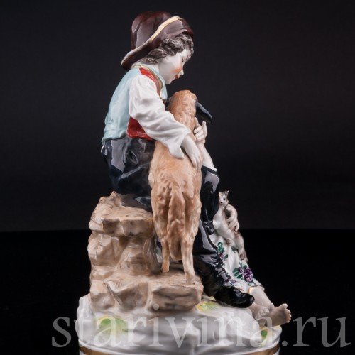 Статуэтка из фарфора Дети с овечкой и котом, Ernst Bohne Sohne, Германия, кон. 19 - нач. 20 вв.