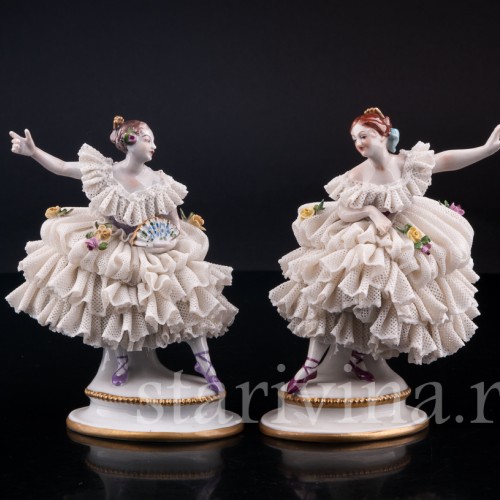 Фарфорвая статуэтка балерины Фанни Эльслер, кружевная, Volkstedt, Германия, вт. пол. 20 в..