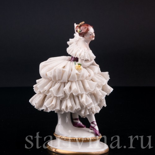 Фарфорвая статуэтка балерины Фанни Эльслер, кружевная, Volkstedt, Германия, вт. пол. 20 в..