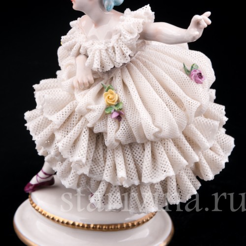 Фарфорвая статуэтка балерины Фанни Эльслер, кружевная, Volkstedt, Германия, вт. пол. 20 в..