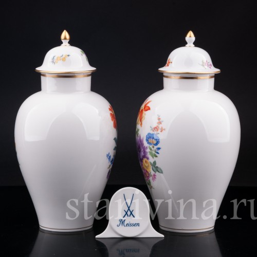 Фарфоровые декоративные Парные вазы с крышками, Meissen, Германия, сер. 20 в.