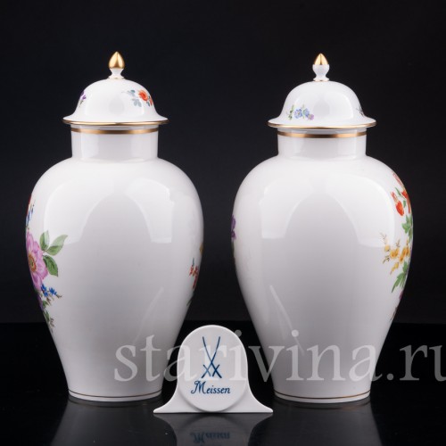 Фарфоровые декоративные Парные вазы с крышками, Meissen, Германия, сер. 20 в.