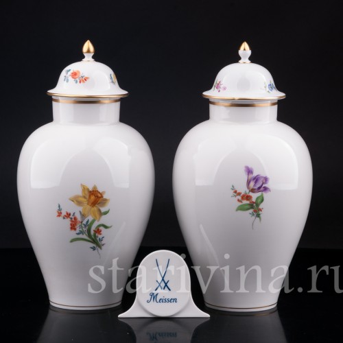 Фарфоровые декоративные Парные вазы с крышками, Meissen, Германия, сер. 20 в.