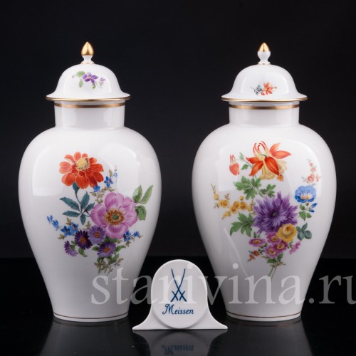Фарфоровые декоративные Парные вазы с крышками, Meissen, Германия, сер. 20 в.