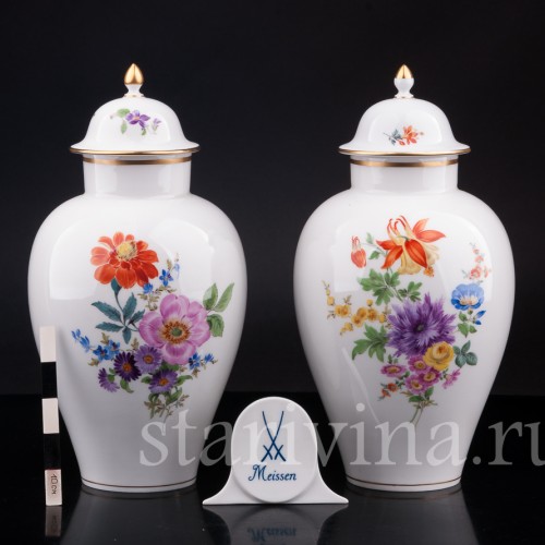 Фарфоровые декоративные Парные вазы с крышками, Meissen, Германия, сер. 20 в.