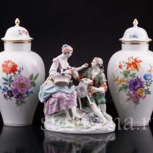 Фарфоровые декоративные Парные вазы с крышками, Meissen, Германия, сер. 20 в.