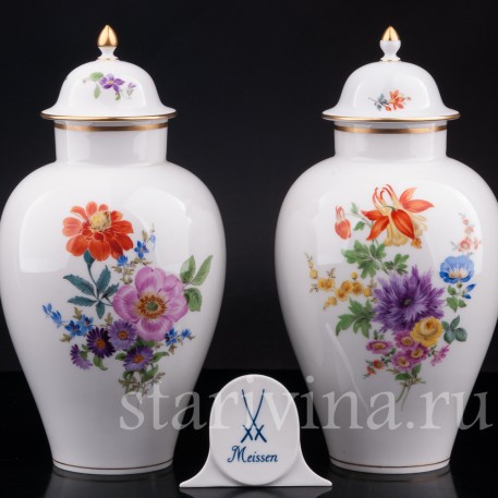 Фарфоровые декоративные Парные вазы с крышками, Meissen, Германия, сер. 20 в.