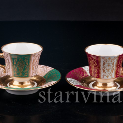 Фарфоровая Кофейная пара, красная с золотом, Heinrich & Co, Германия, сер. 20 в.