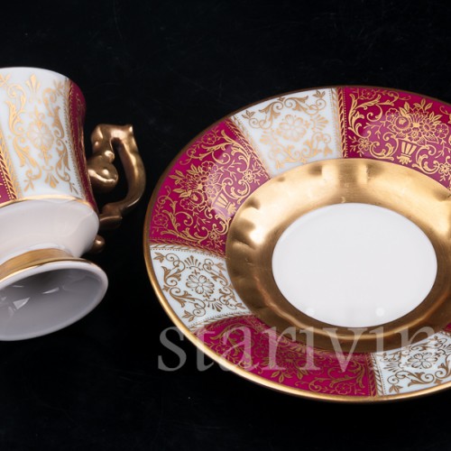 Фарфоровая Кофейная пара, красная с золотом, Heinrich & Co, Германия, сер. 20 в.