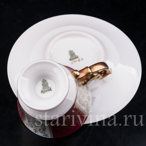 Фарфоровая Кофейная пара, красная с золотом, Heinrich & Co, Германия, сер. 20 в.