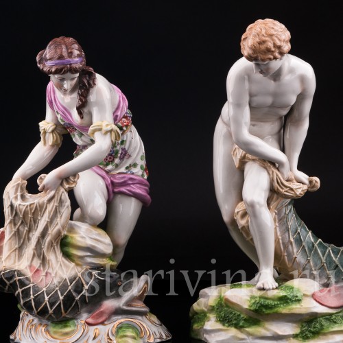 Парные фарфорвые статуэтки Рыбаки, Dressel, Kister & Co, Германия, кон. 19 в., нач. 20 в..