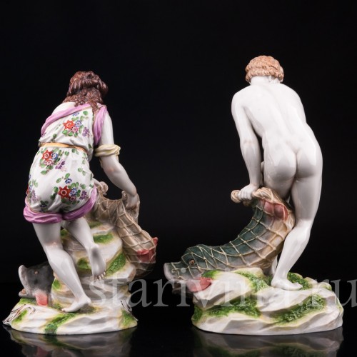 Парные фарфорвые статуэтки Рыбаки, Dressel, Kister & Co, Германия, кон. 19 в., нач. 20 в..