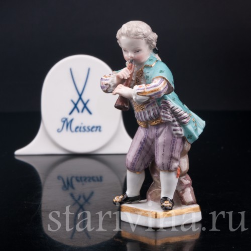 Фигурка из фарфора Мальчик, играющий на флейте, миниатюра, Meissen, Германия, кон. 19 - нач. 20 вв.