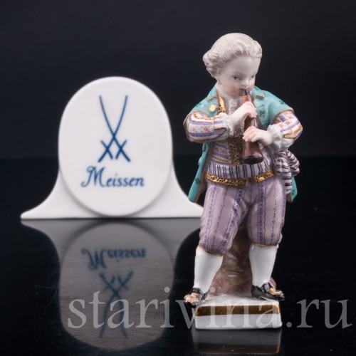 Фигурка из фарфора Мальчик, играющий на флейте, миниатюра, Meissen, Германия, кон. 19 - нач. 20 вв.