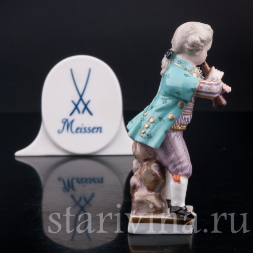 Фигурка из фарфора Мальчик, играющий на флейте, миниатюра, Meissen, Германия, кон. 19 - нач. 20 вв.