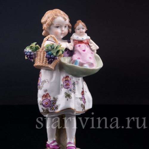 Девочка с корзиной и куклой, E. A. Muller, Германия, 1890-1927 гг.