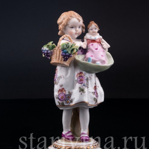 Девочка с корзиной и куклой, E. A. Muller, Германия, 1890-1927 гг.