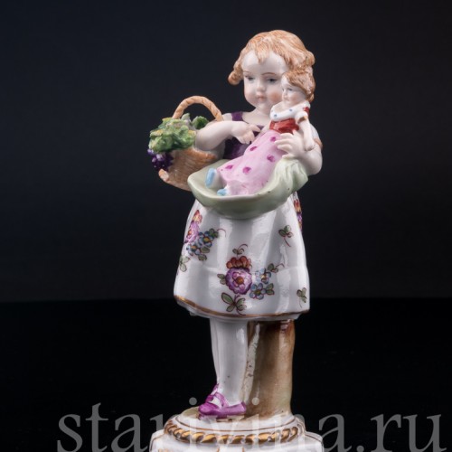 Девочка с корзиной и куклой, E. A. Muller, Германия, 1890-1927 гг.