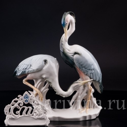 Фарфорвая статуэтка птиц Цапли, Karl Ens, Германия, 1920-30 гг.