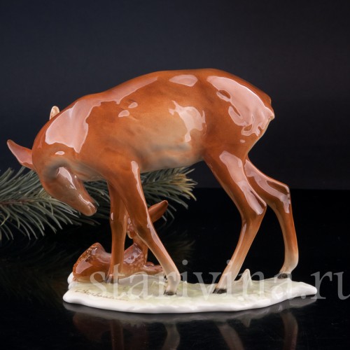 Фарфорвая статуэтка Олениха с олененком, Alka Kaiser, Германия, вт. пол. 20 в.